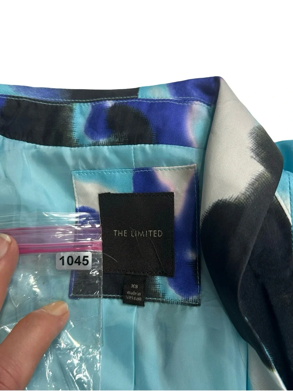 The Limited Blazer Women Blue Black Abstract Watercolor Spray Paint Jacket Sz XS